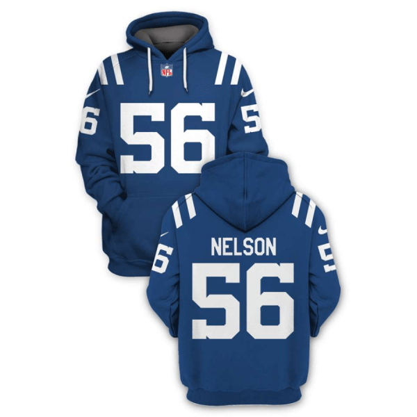 Men's Indianapolis Colts #56 Quenton Nelson 2021 Blue Pullover Hoodie Men's Indianapolis Colts #56 Quenton Nelson 2021 Blue Pullover Hoodie